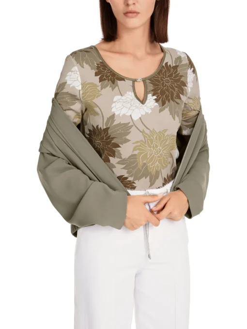 Damen Marc Cain Florales Rippen-T-Shirt
