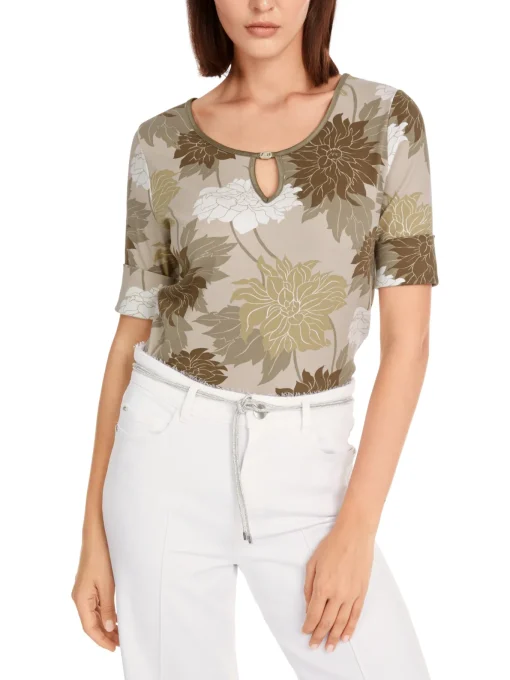 Damen Marc Cain Florales Rippen-T-Shirt