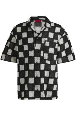 Herren Hugo Red Gehäkeltes Oversized-Hemd mit Karo-Print