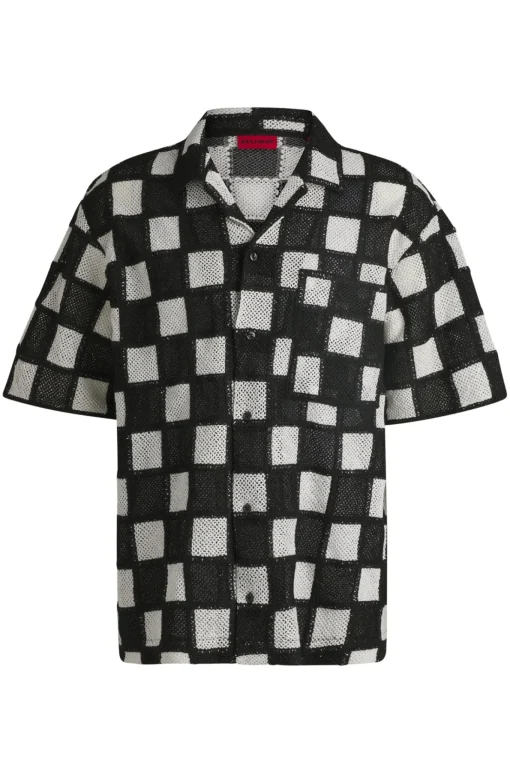 Herren Hugo Red Gehäkeltes Oversized-Hemd mit Karo-Print
