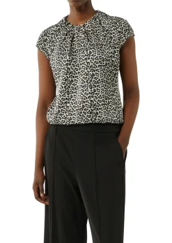 Damen Comma Gemusterte Satinbluse mit Kappärmeln