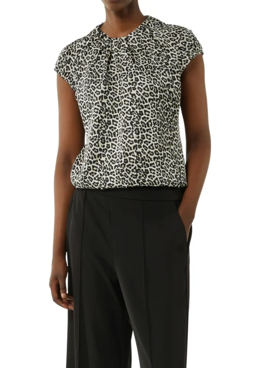 Damen Comma Gemusterte Satinbluse mit Kappärmeln