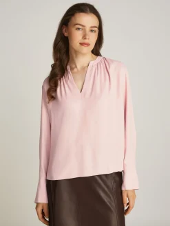 Damen Tommy Hilfiger Geraffte Relaxed Fit Bluse mit V-Ausschnitt