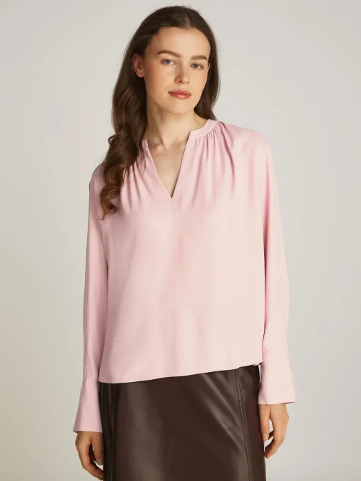 Damen Tommy Hilfiger Geraffte Relaxed Fit Bluse mit V-Ausschnitt