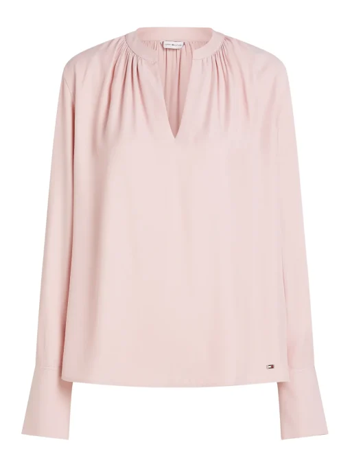 Damen Tommy Hilfiger Geraffte Relaxed Fit Bluse mit V-Ausschnitt