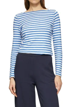 Damen s.Oliver Geringeltes Langarmshirt aus Flammgarn mit U-Boot-Ausschnitt