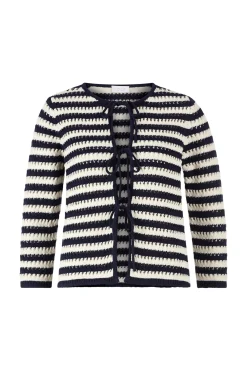 Damen Rich & Royal Gestreifte Ajour-Strickjacke mit Schleifen