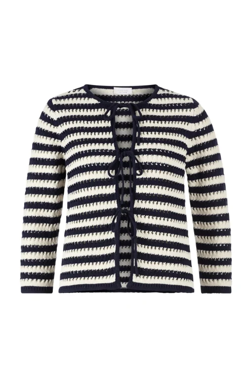 Damen Rich & Royal Gestreifte Ajour-Strickjacke mit Schleifen