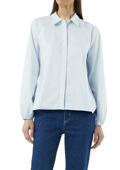 Damen Comma Gestreifte Hemdbluse mit voluminösem Ärmelsaum