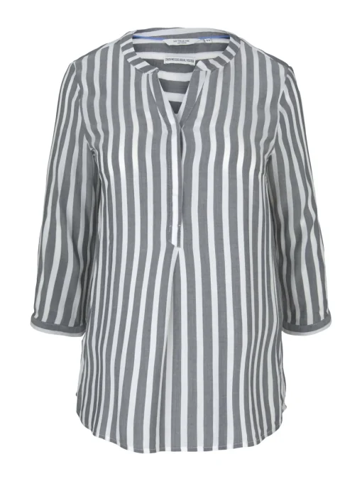 Damen TOM TAILOR Plus Gestreifte Henleybluse mit LENZING(TM) ECOVERO(TM)