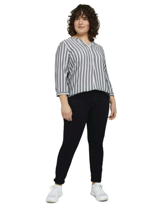 Damen TOM TAILOR Plus Gestreifte Henleybluse mit LENZING(TM) ECOVERO(TM)