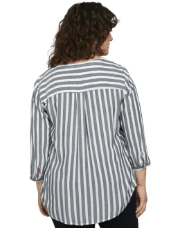 Damen TOM TAILOR Plus Gestreifte Henleybluse mit LENZING(TM) ECOVERO(TM)