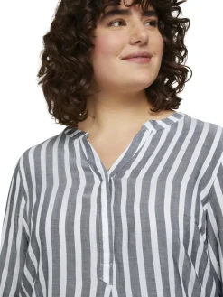Damen TOM TAILOR Plus Gestreifte Henleybluse mit LENZING(TM) ECOVERO(TM)