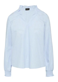 Damen s.Oliver BLACK LABEL Gestreifte Popline-Bluse mit Gummizug am Ausschnitt