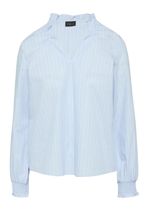 Damen s.Oliver BLACK LABEL Gestreifte Popline-Bluse mit Gummizug am Ausschnitt