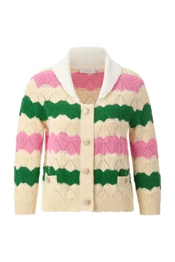 Damen Rich & Royal Gestreifte Strickjacke mit weißem Kragen