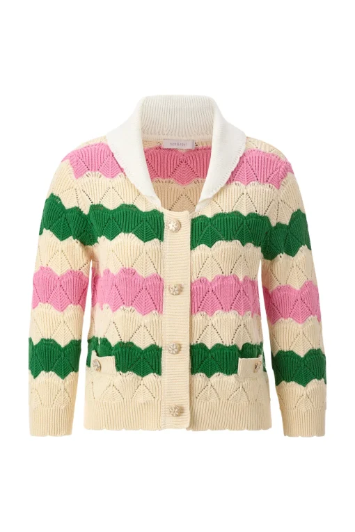 Damen Rich & Royal Gestreifte Strickjacke mit weißem Kragen