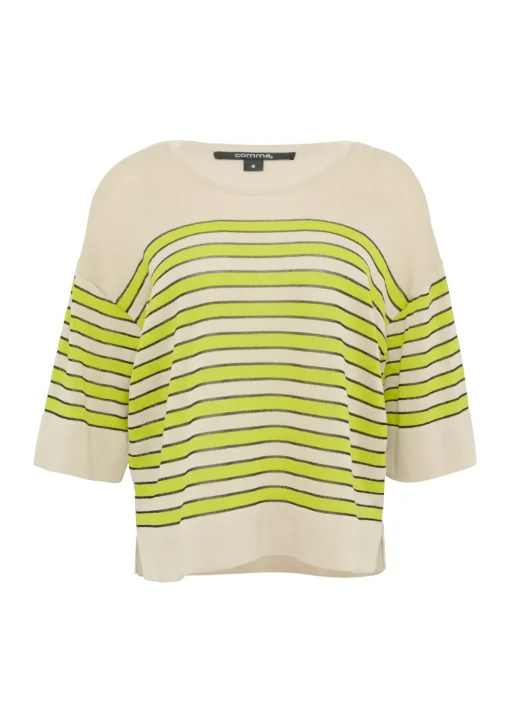 Damen Comma Gestreifter Feinstrickpullover im Relaxed Fit