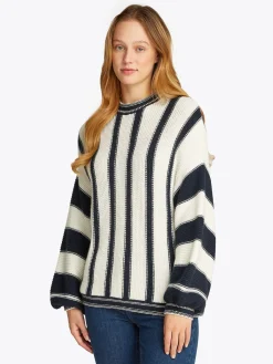 Damen Tommy Hilfiger Gestreifter Relaxed Fit Pullover mit Kaschmir