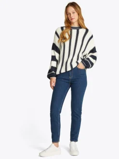 Damen Tommy Hilfiger Gestreifter Relaxed Fit Pullover mit Kaschmir