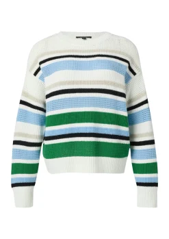 Damen Comma Gestreifter Strickpullover mit Rippblende
