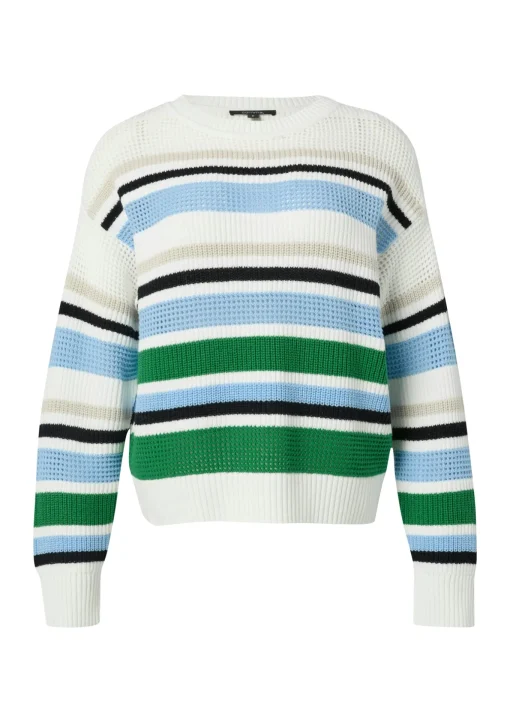 Damen Comma Gestreifter Strickpullover mit Rippblende