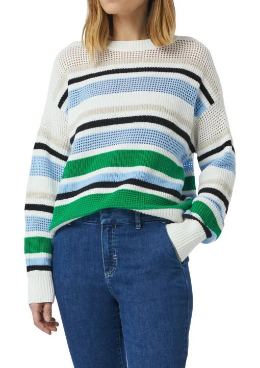 Damen Comma Gestreifter Strickpullover mit Rippblende