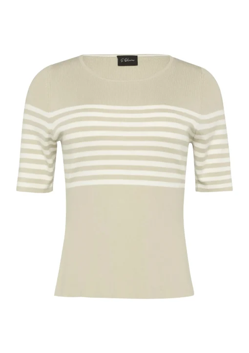 Damen s.Oliver BLACK LABEL Gestreifter Strickpullover mit kurzen Ärmeln
