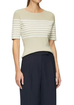 Damen s.Oliver BLACK LABEL Gestreifter Strickpullover mit kurzen Ärmeln