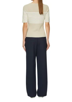 Damen s.Oliver BLACK LABEL Gestreifter Strickpullover mit kurzen Ärmeln