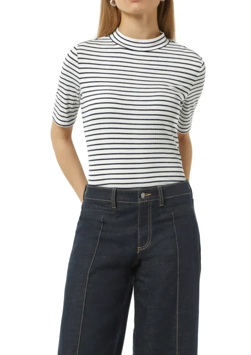 Damen Comma Gestreiftes Jersey-Shirt mit Stehkragen