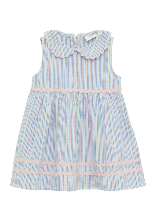 Kinder s.Oliver Gestreiftes Kleid in Leinenoptik mit Bubikragen