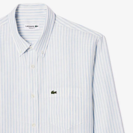 Herren Lacoste Gestreiftes Regular Fit-Leinenhemd