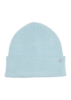 Damen s.Oliver Gestrickte Beanie mit Umschlag und Logo-Detail