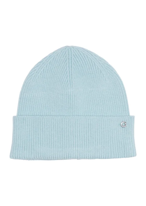 Damen s.Oliver Gestrickte Beanie mit Umschlag und Logo-Detail