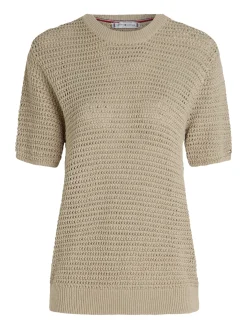 Damen Tommy Hilfiger Gestrickter Rundhalspullover Kurzarm