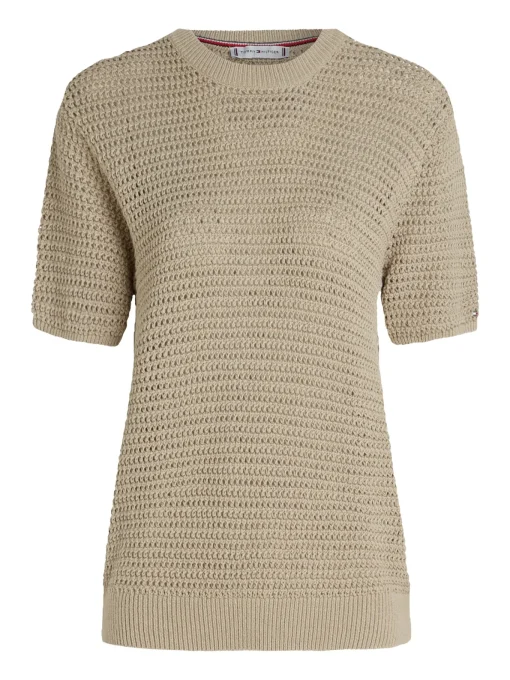 Damen Tommy Hilfiger Gestrickter Rundhalspullover Kurzarm