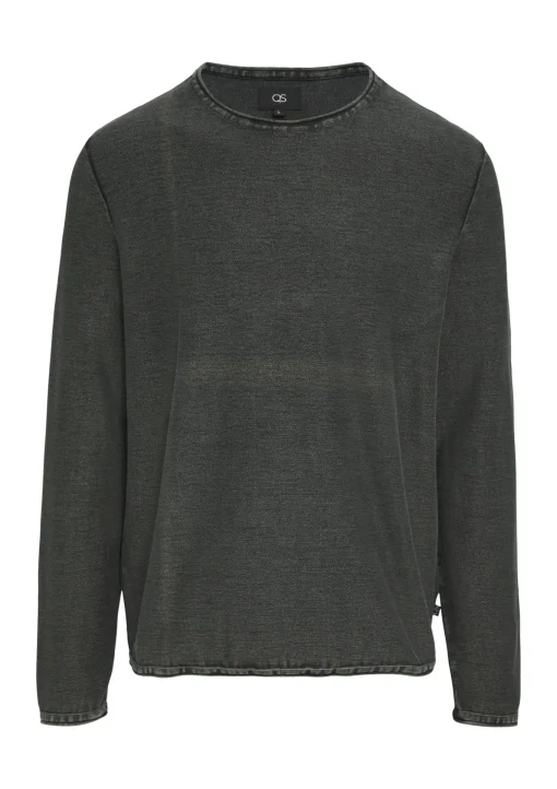 Herren QS Gewaschener Strickpullover mit Rollkante