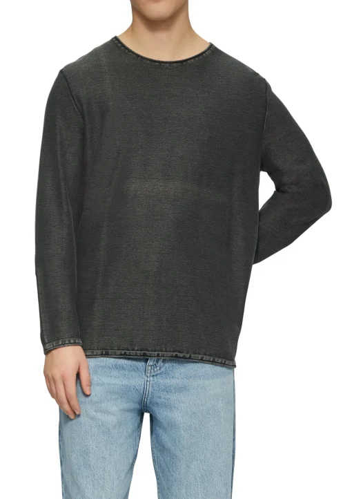Herren QS Gewaschener Strickpullover mit Rollkante