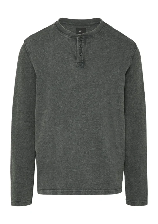 Herren QS Gewaschenes Henley-Longsleeve