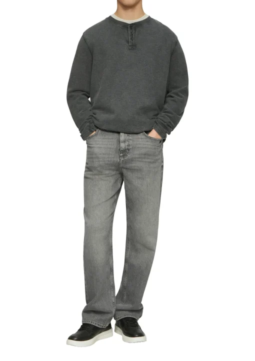 Herren QS Gewaschenes Henley-Longsleeve