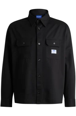 Herren Hugo Blue Hemd aus Baumwoll-Twill mit Logo-Label