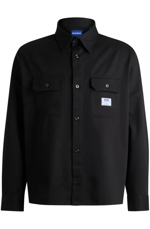 Herren Hugo Blue Hemd aus Baumwoll-Twill mit Logo-Label