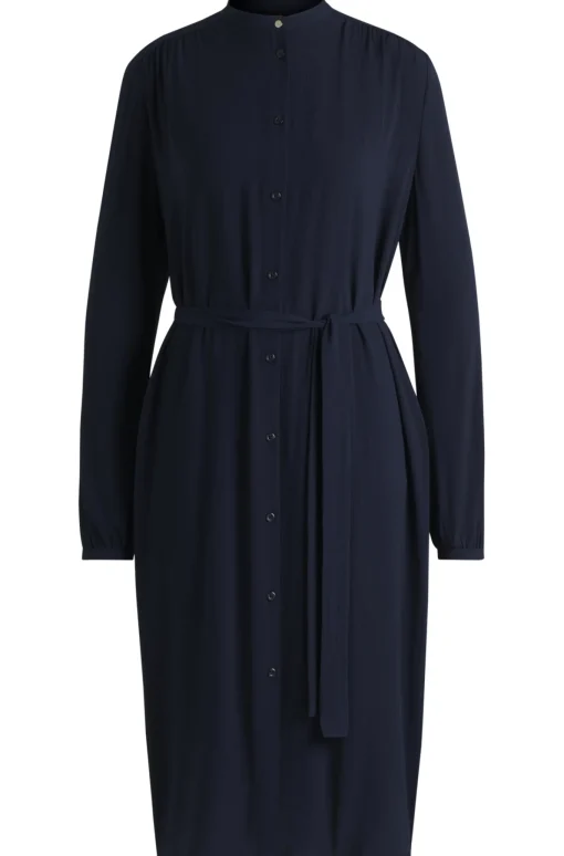 Damen Boss Orange Hemdkleid aus Crêpe-Georgette mit Gürtel und Stehkragen