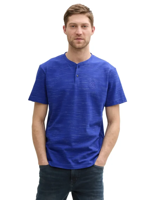 Herren Tom Tailor Henley T-Shirt mit Logo-Stickerei