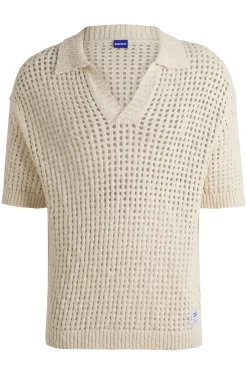 Herren Hugo Blue Häkel-Poloshirt