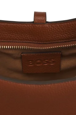 Damen Boss Hobo Bag aus genarbtem Leder mit goldfarbenen Metalldetails