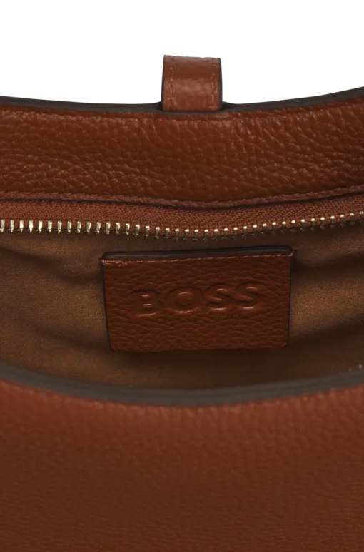 Damen Boss Hobo Bag aus genarbtem Leder mit goldfarbenen Metalldetails