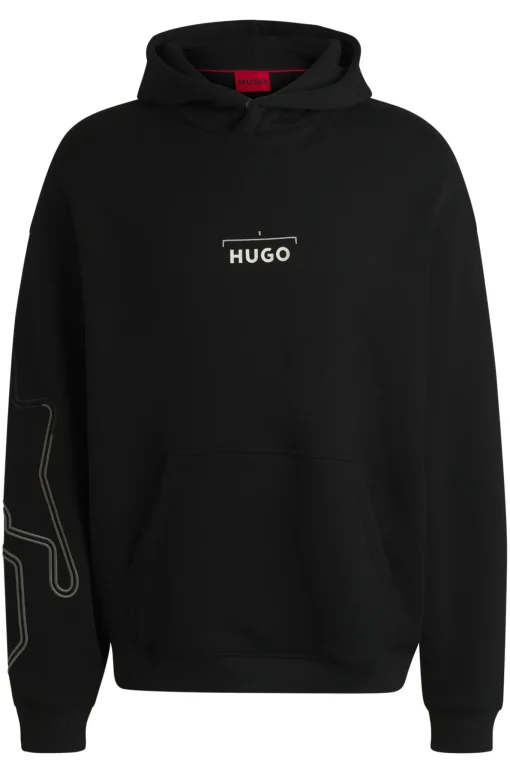 Herren Hugo Red Hoodie aus Baumwoll-Mix mit Racing-Print