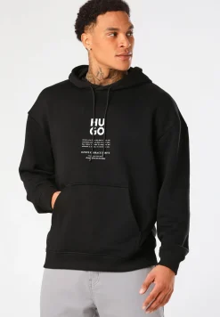 Herren Hugo Red Hoodie aus Baumwoll-Mix mit floralem Flammen-Artwork